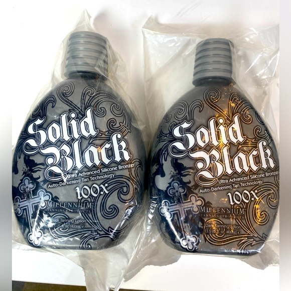 Millennium Tanning SOLID BLACK 100X Bronzer Dark Tan Bed Lotion 2 BOTTLES  NEW - Picture 1 of 2